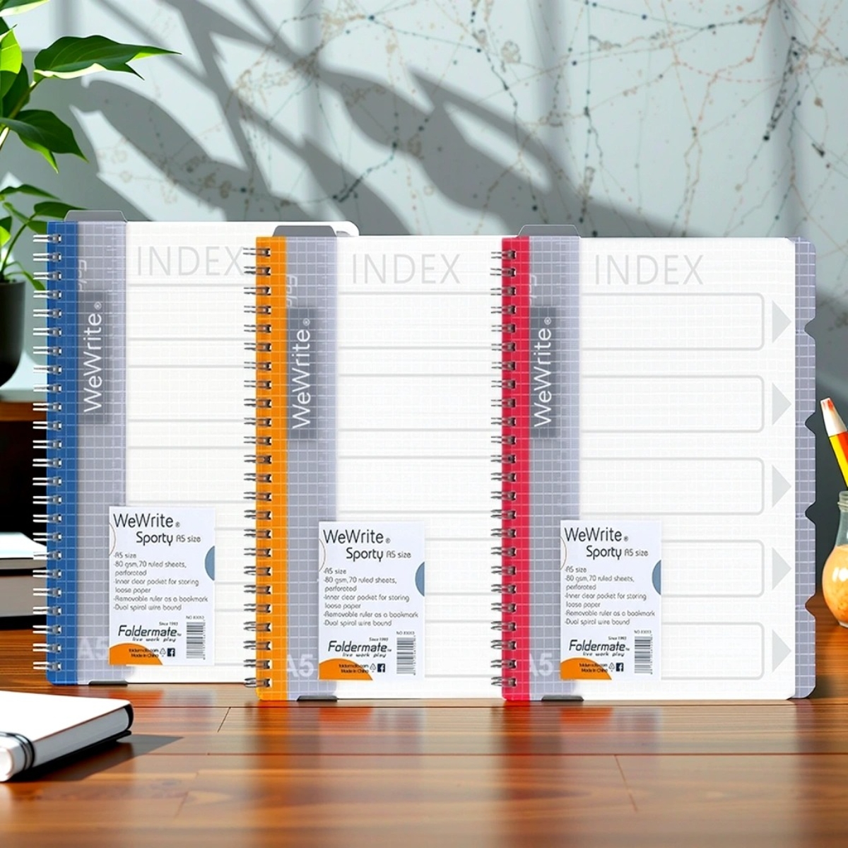 Foldermate A5 80GSM 150 Sheet WeWrite Sporty Regular Colour 5 Subject Assorted Spiral Notebook, Pack of 10