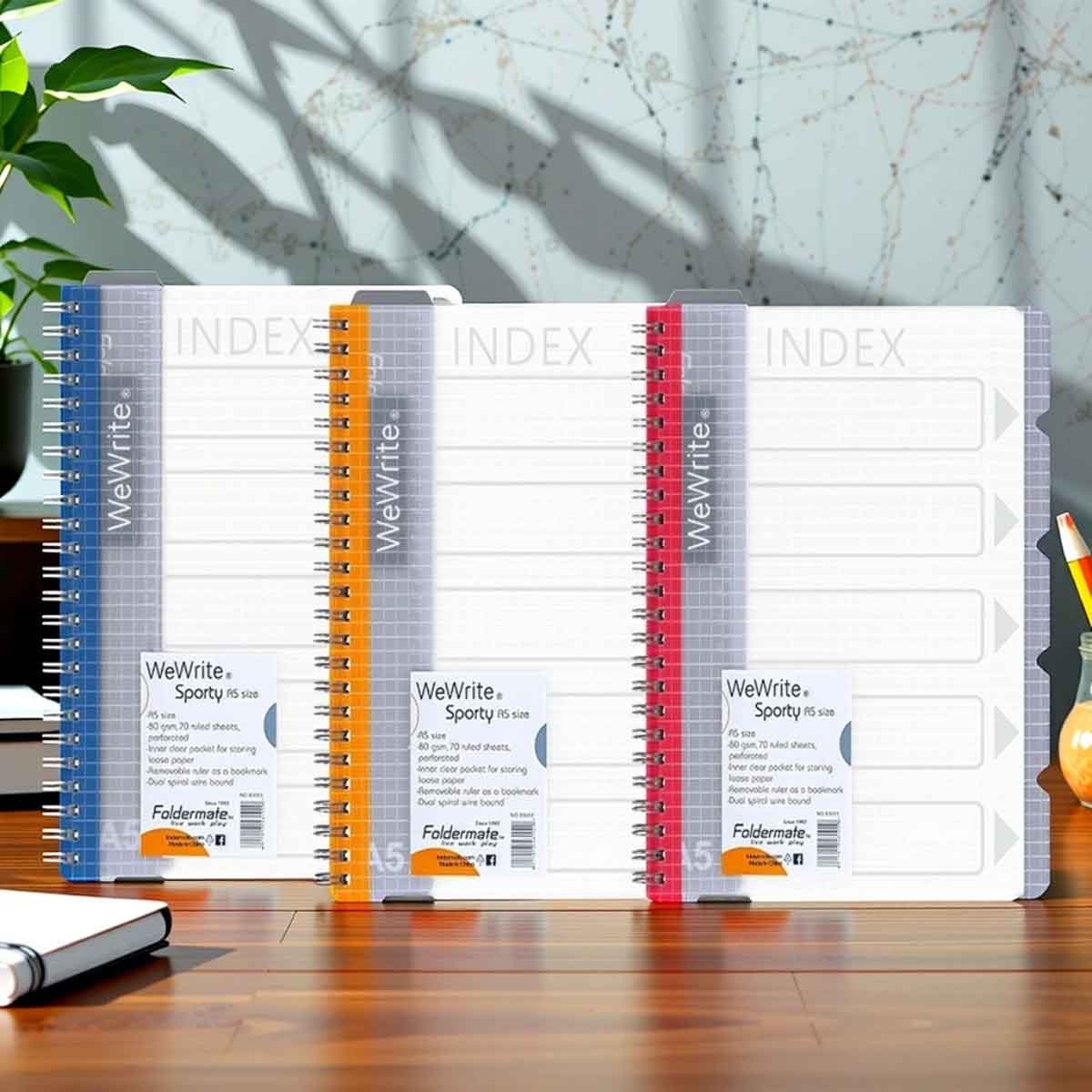 فولدرميت دفتر سلك A5 80جم 150 ورقة وي رايت سبورتي لون عادي 5 مواضيع ألوان متعددة
