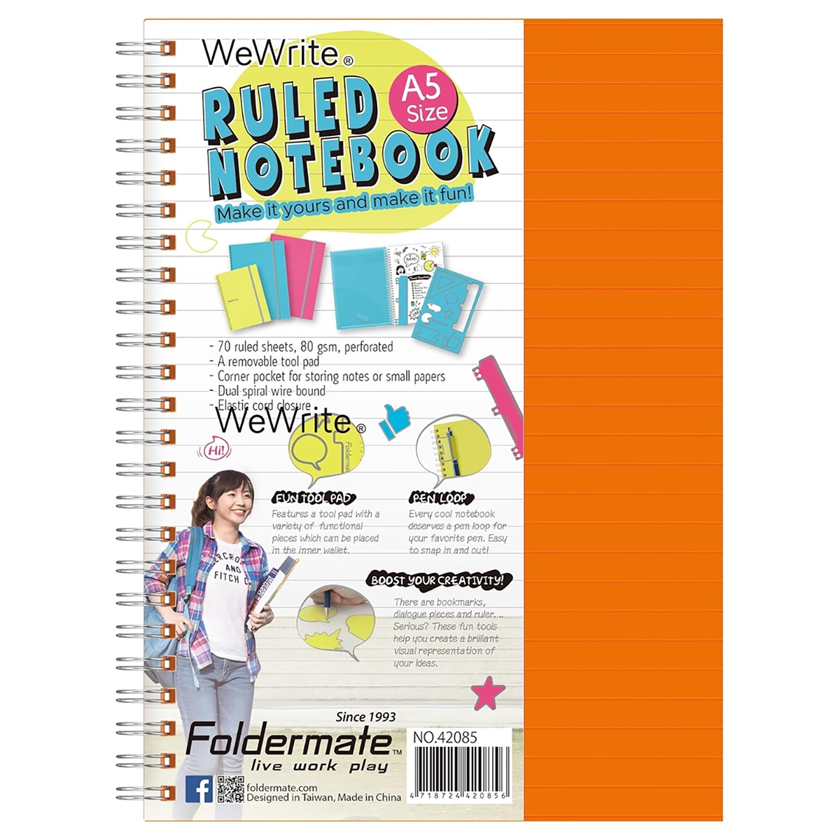 فوردورمايت دفتر بسلك حلزوني بحجم A5، 70 ورقة، وزن 80 غرام، تصميم وي رايت، لون باستيل، لمادة واحدة، ألوان متنوعة، مجموعة من 12