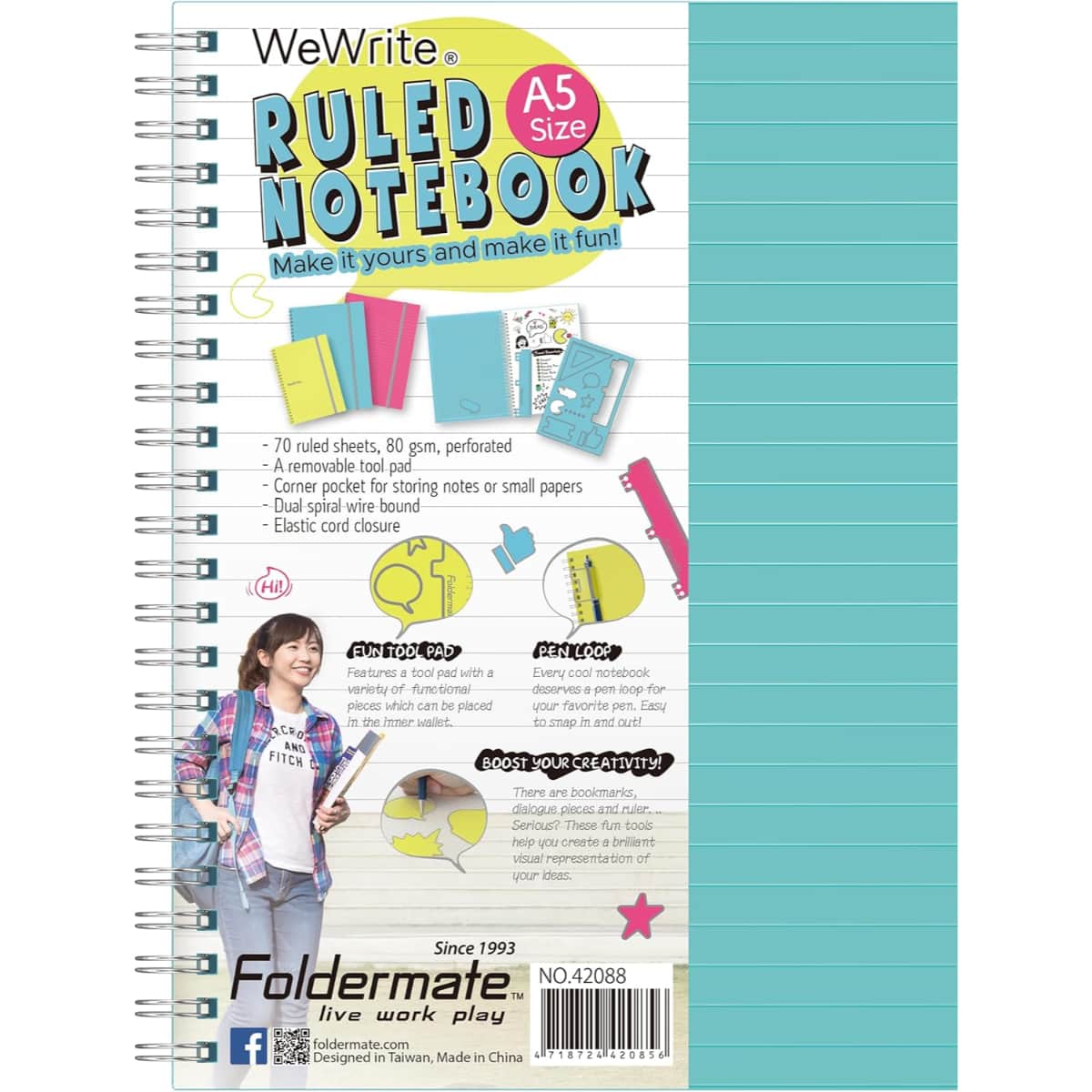 Foldermate A5 80GSM 70 Sheet WeWrite Pastel Colour 1 Subject Assorted Spiral Notebook, Pack of 12