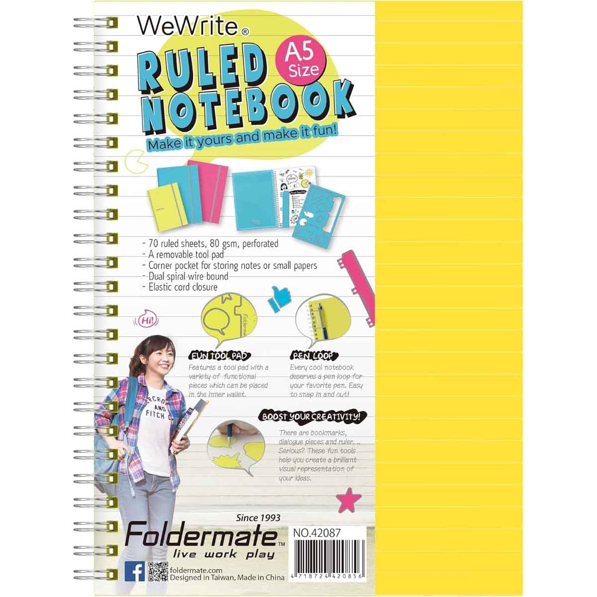 Foldermate A5 80GSM 70 Sheet WeWrite Pastel Colour 1 Subject Assorted Spiral Notebook