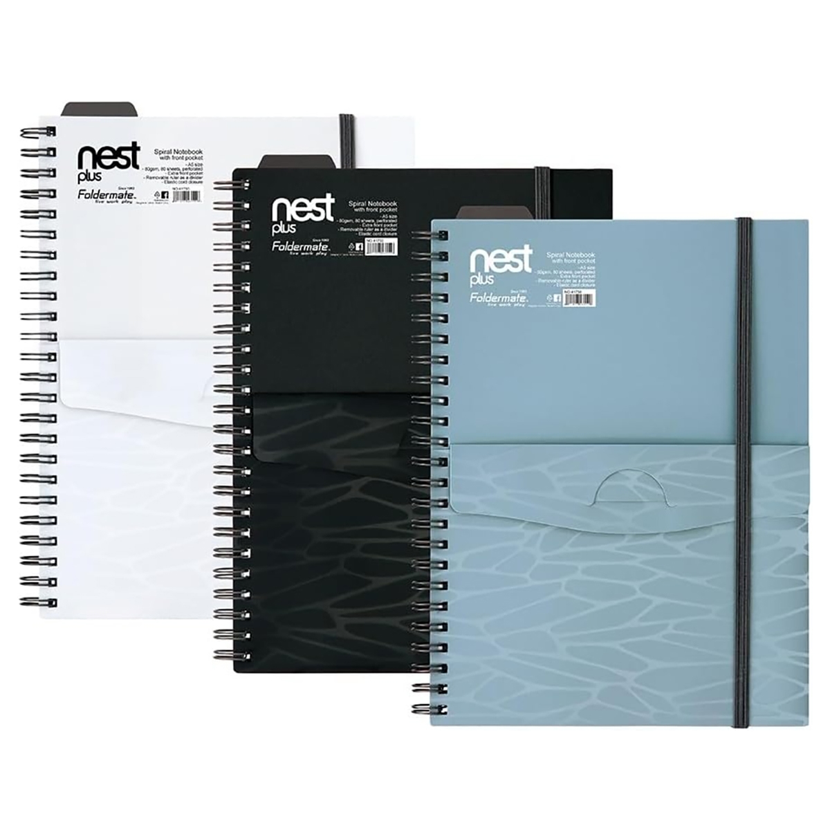 Foldermate A5 80GSM 80 Sheet Nest Plus Regular Colour 1 Subject Assorted Spiral Notebook, Pack of 12