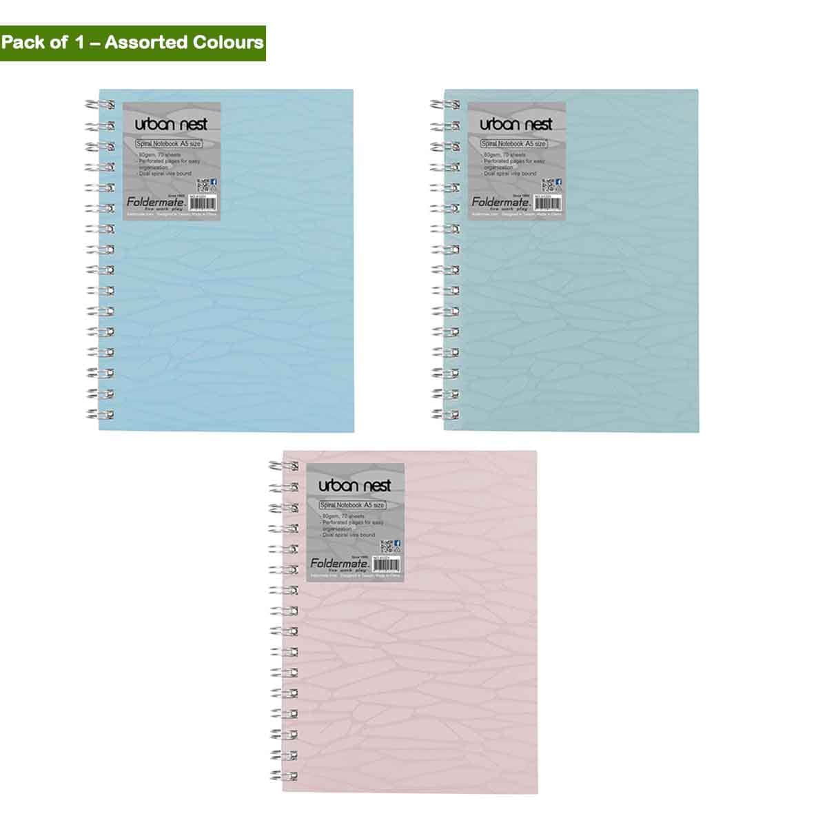 Foldermate A5 80GSM 80 Sheet Urban Nest Pastel Colour 1 Subject Assorted Spiral Notebook