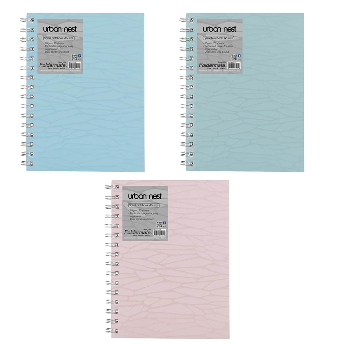 Foldermate A5 80GSM 80 Sheet Urban Nest Pastel Colour 1 Subject Assorted Spiral Notebook, Pack of 12