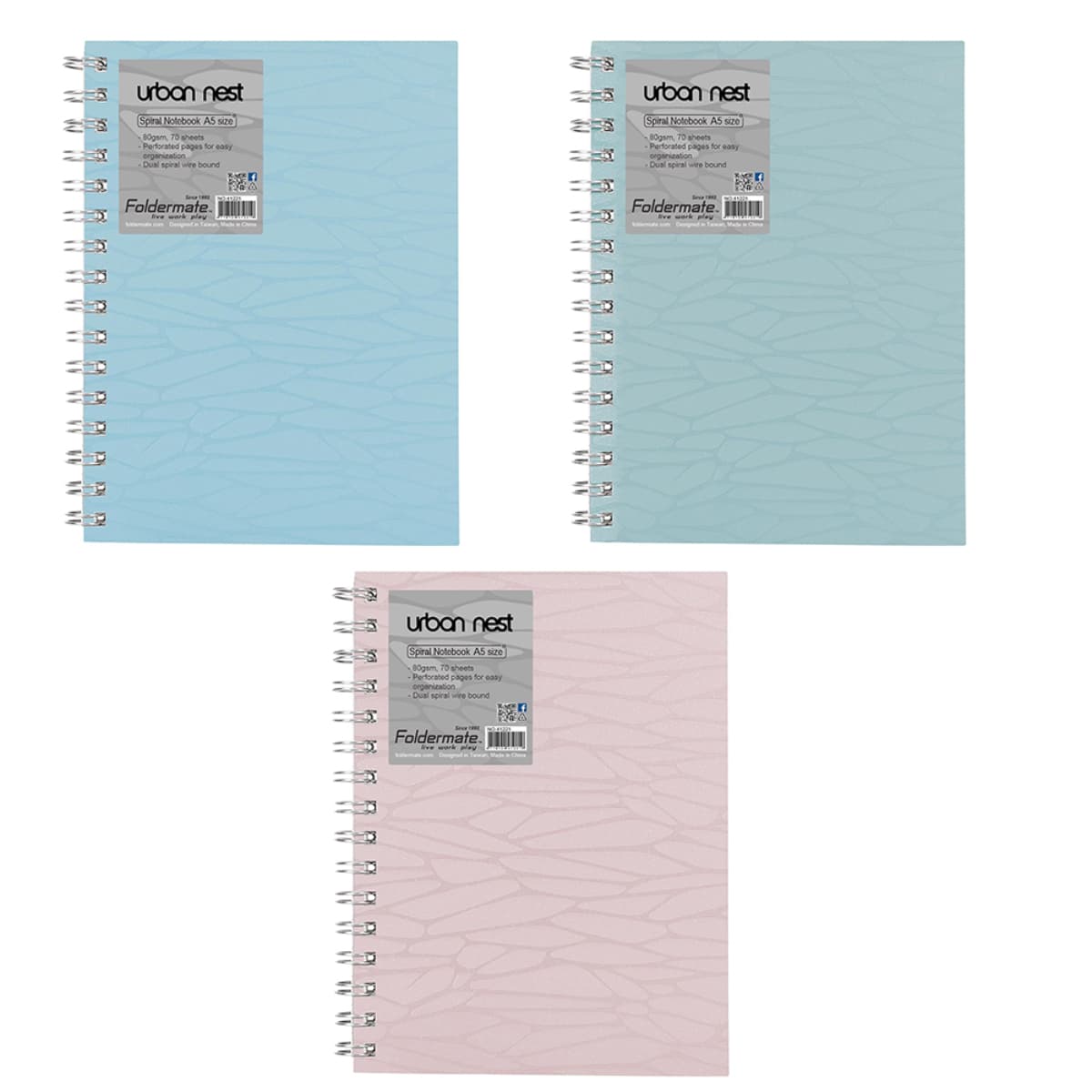 Foldermate A5 80GSM 80 Sheet Urban Nest Pastel Colour 1 Subject Assorted Spiral Notebook, Pack of 12