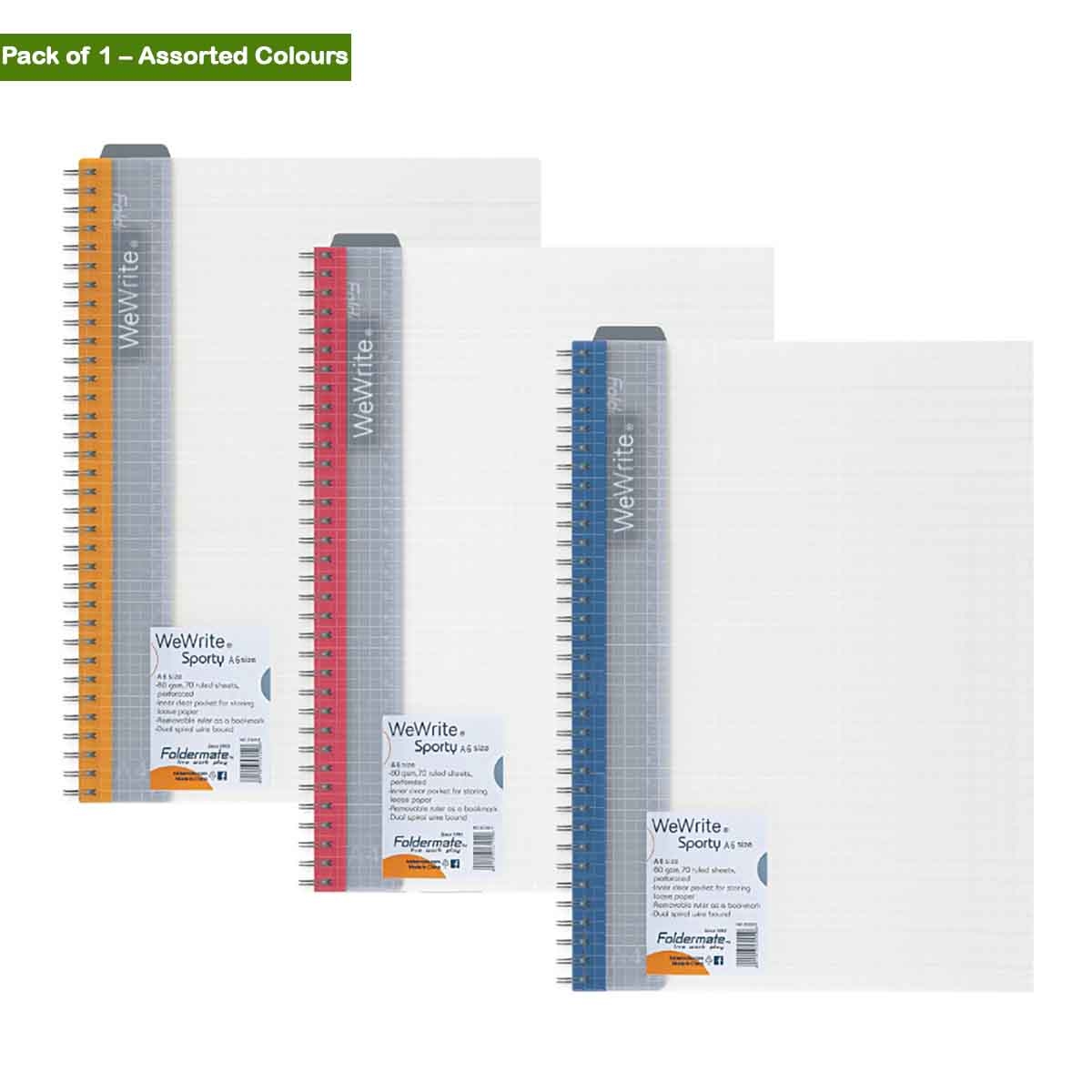 Foldermate A6 80GSM 70 Sheet WeWrite Sporty Assorted Spiral Notebook
