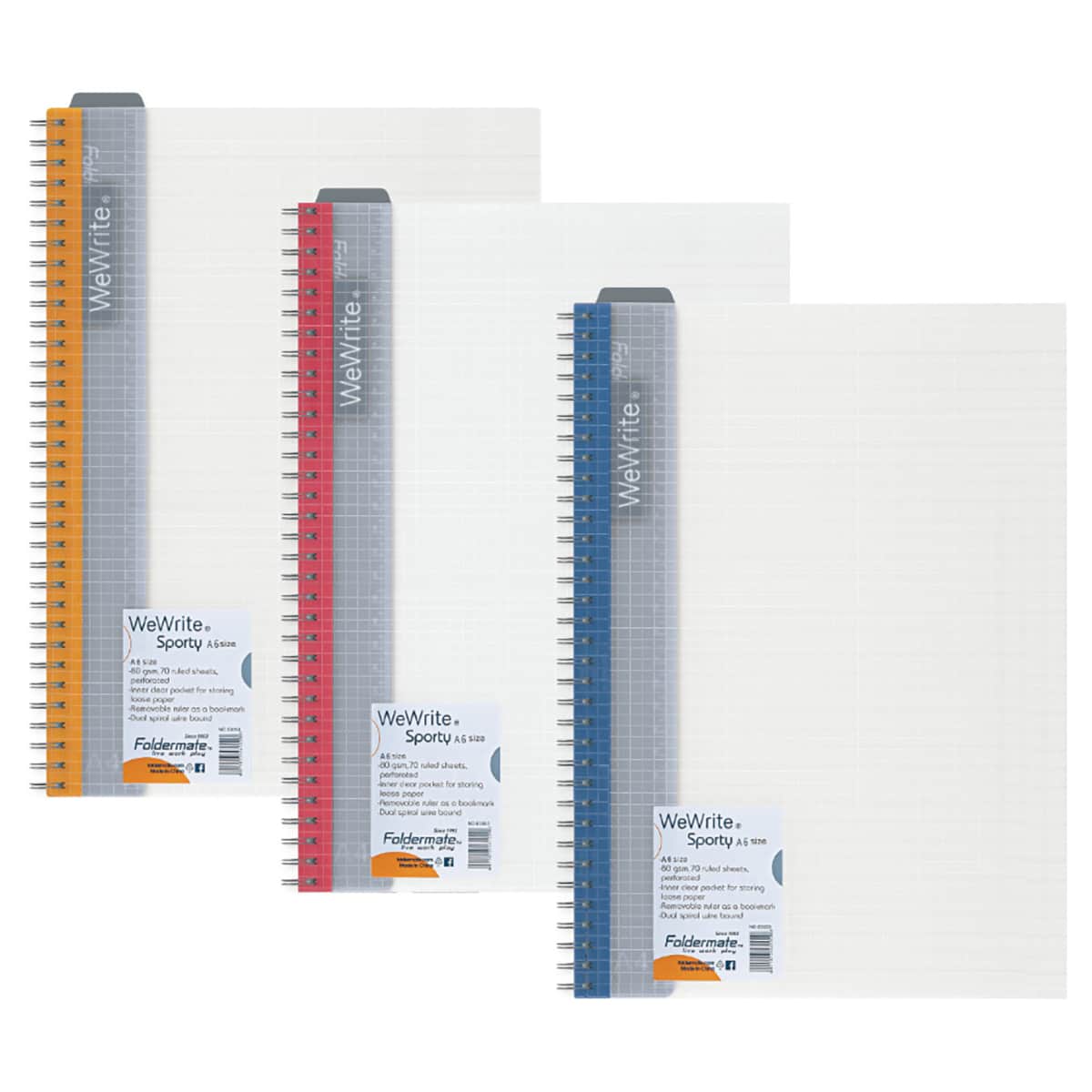 Foldermate A6 80GSM 70 Sheet WeWrite Sporty Assorted Spiral Notebook, Pack of 12