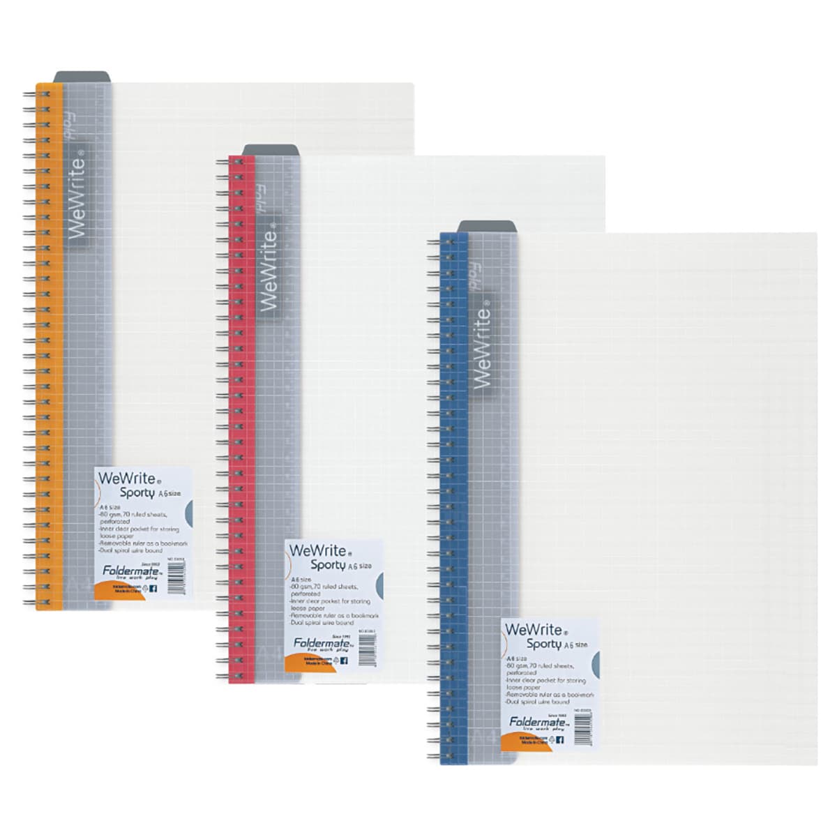Foldermate A6 80GSM 70 Sheet WeWrite Sporty Assorted Spiral Notebook, Pack of 12