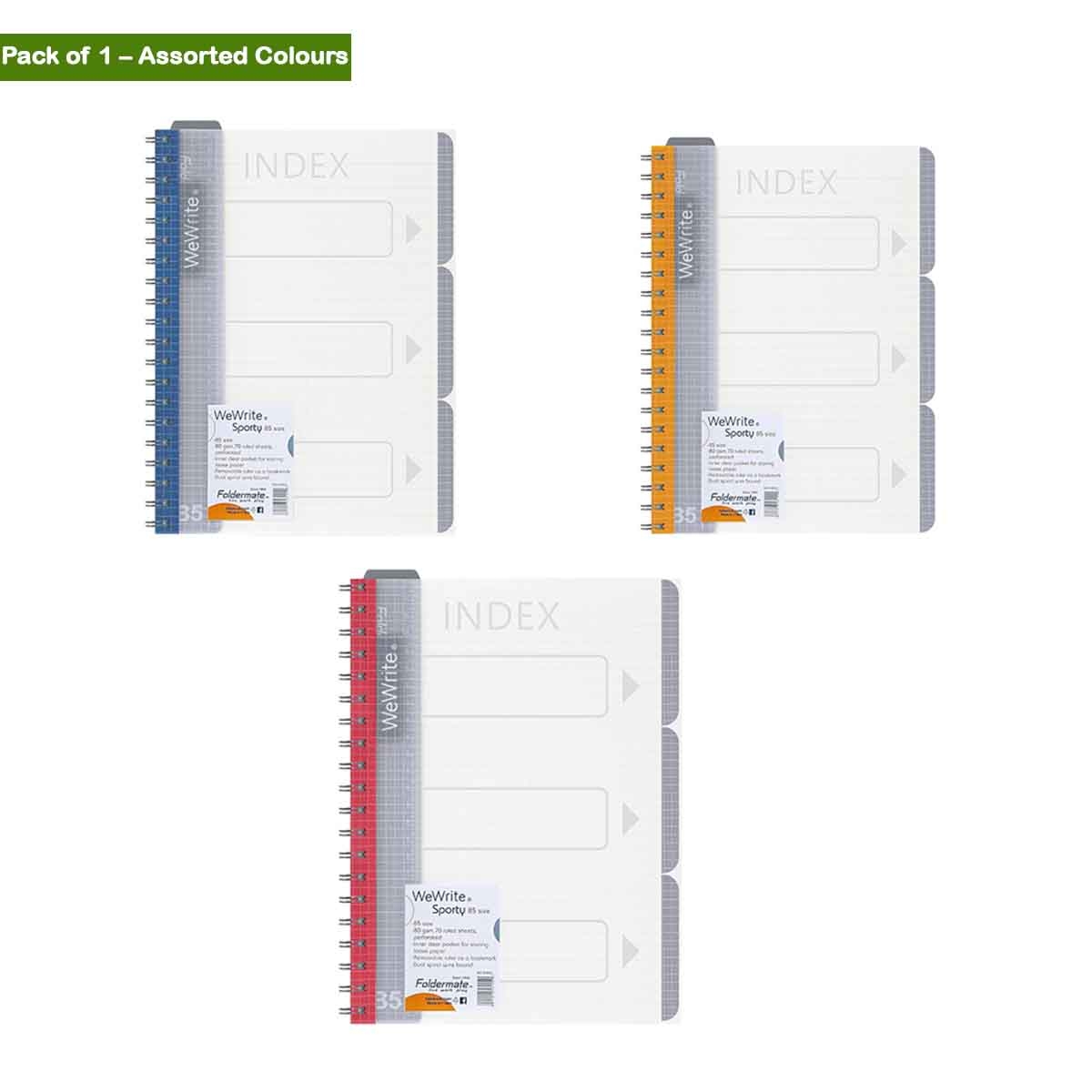 Foldermate B5 80GSM 120 Sheet WeWrite Sporty Regular Colour 3 Subject Assorted Spiral Notebook
