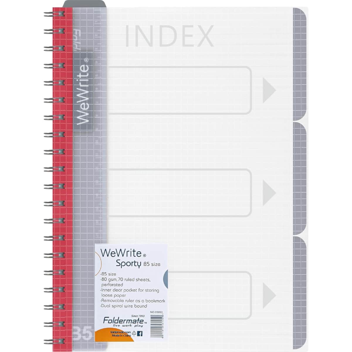 Foldermate B5 80GSM 120 Sheet WeWrite Sporty Regular Colour 3 Subject Assorted Spiral Notebook, Pack of 12