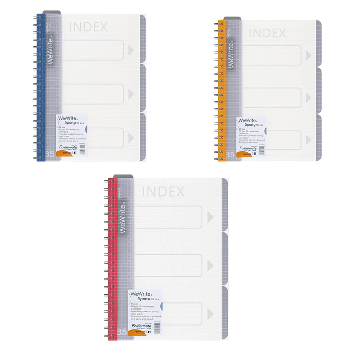 Foldermate B5 80GSM 120 Sheet WeWrite Sporty Regular Colour 3 Subject Assorted Spiral Notebook, Pack of 12