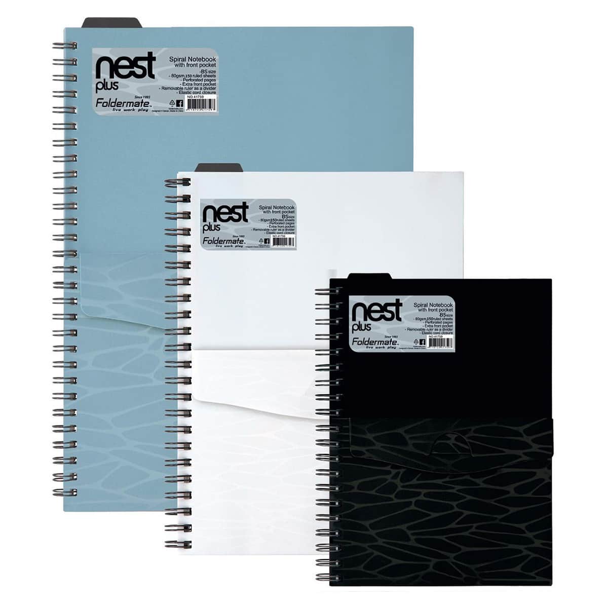 Foldermate B5 80GSM 150 Sheet Nest Plus Regular Colour 5 Subject Assorted Spiral Notebook, Pack of 10
