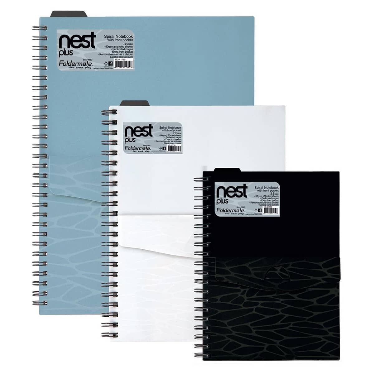 Foldermate B5 80GSM 150 Sheet Nest Plus Regular Colour 5 Subject Assorted Spiral Notebook, Pack of 10