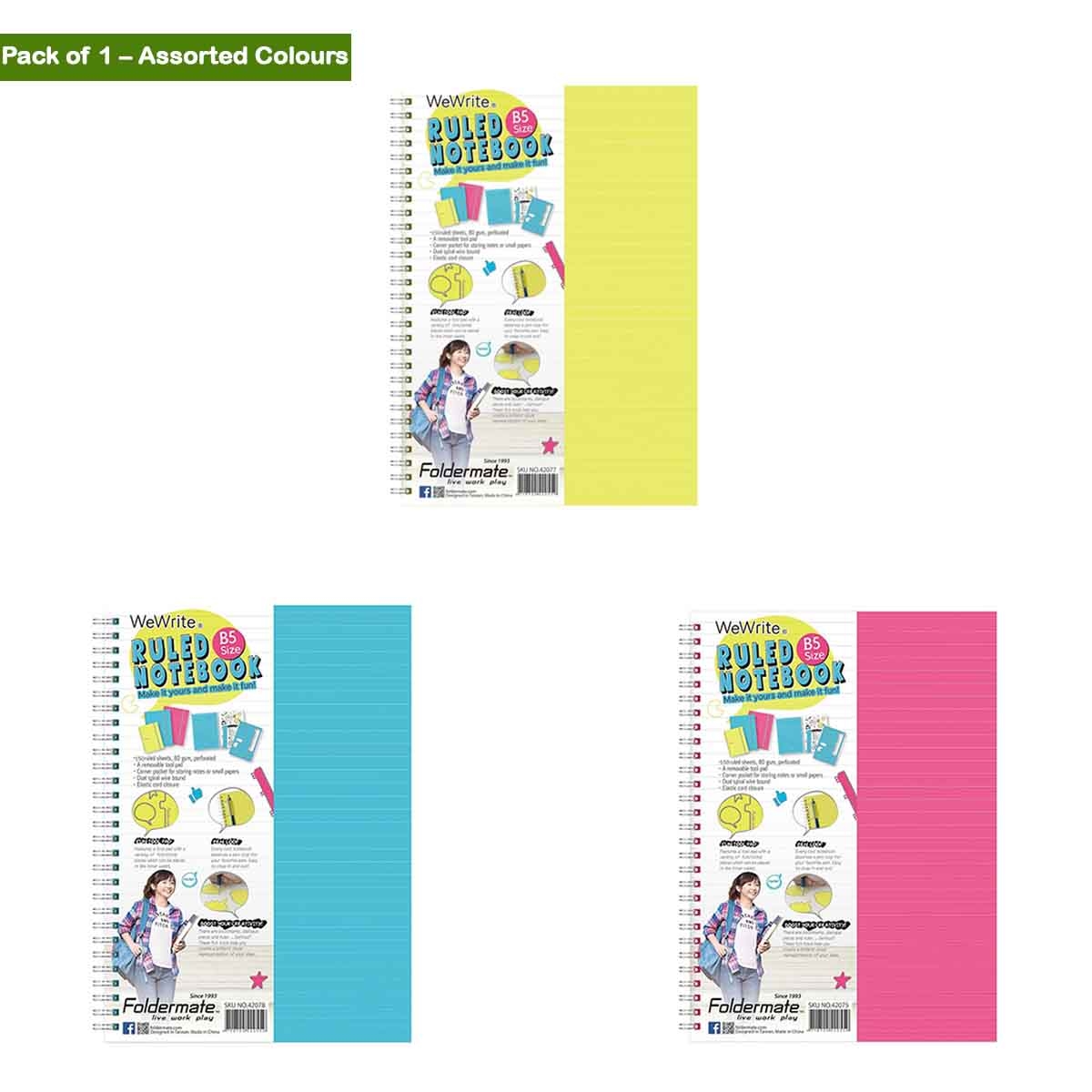 فولدرميت دفتر سلك B5 80جم 150 ورقة وي رايت ألوان باستيل 5 مواضيع ألوان متعددة