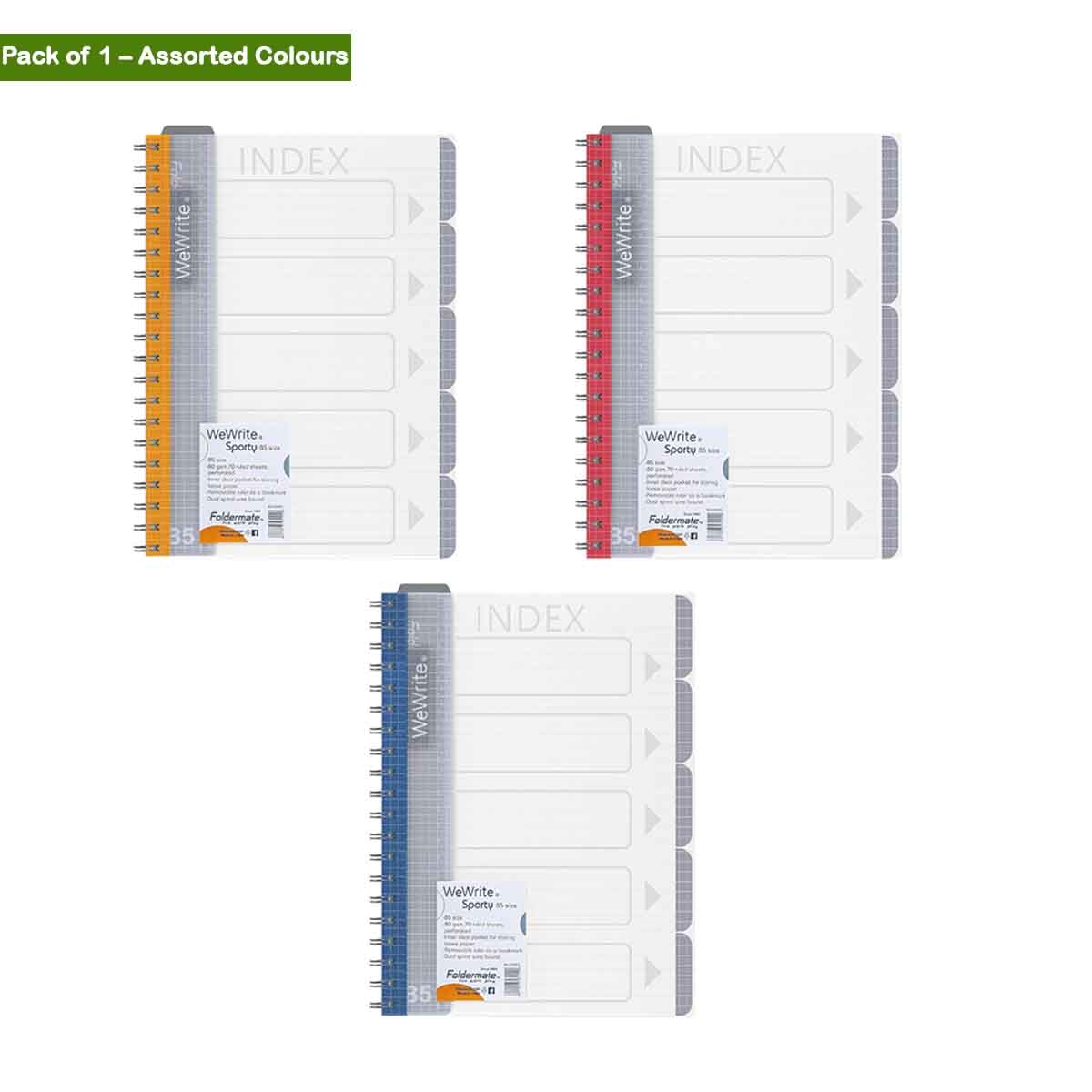 فولدرميت دفتر سلك B5 80جم 150 ورقة وي رايت سبورتي لون عادي 5 مواضيع ألوان متعددة
