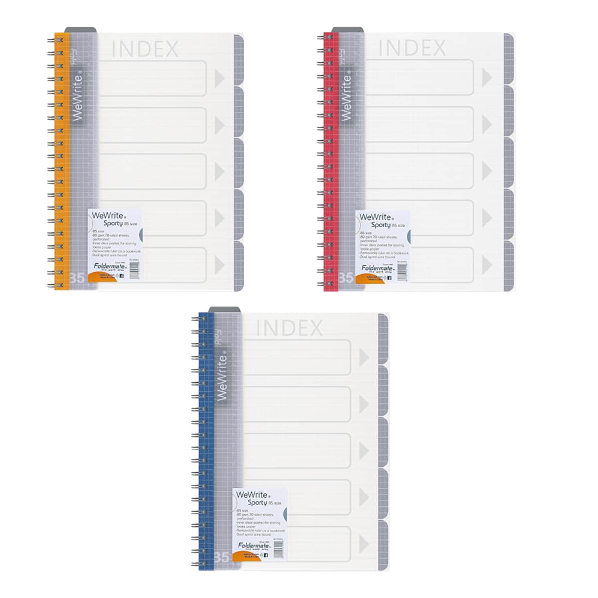 Foldermate B5 80GSM 150 Sheet WeWrite Sporty Regular Colour 5 Subject Assorted Spiral Notebook, Pack of 10