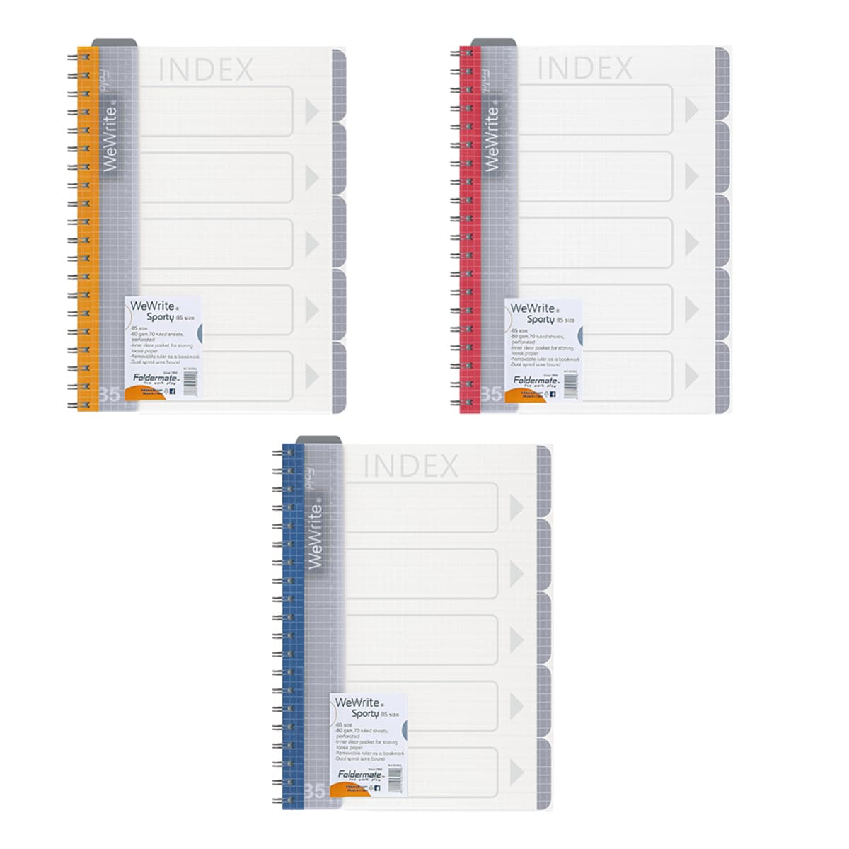 Foldermate B5 80GSM 150 Sheet WeWrite Sporty Regular Colour 5 Subject Assorted Spiral Notebook, Pack of 10