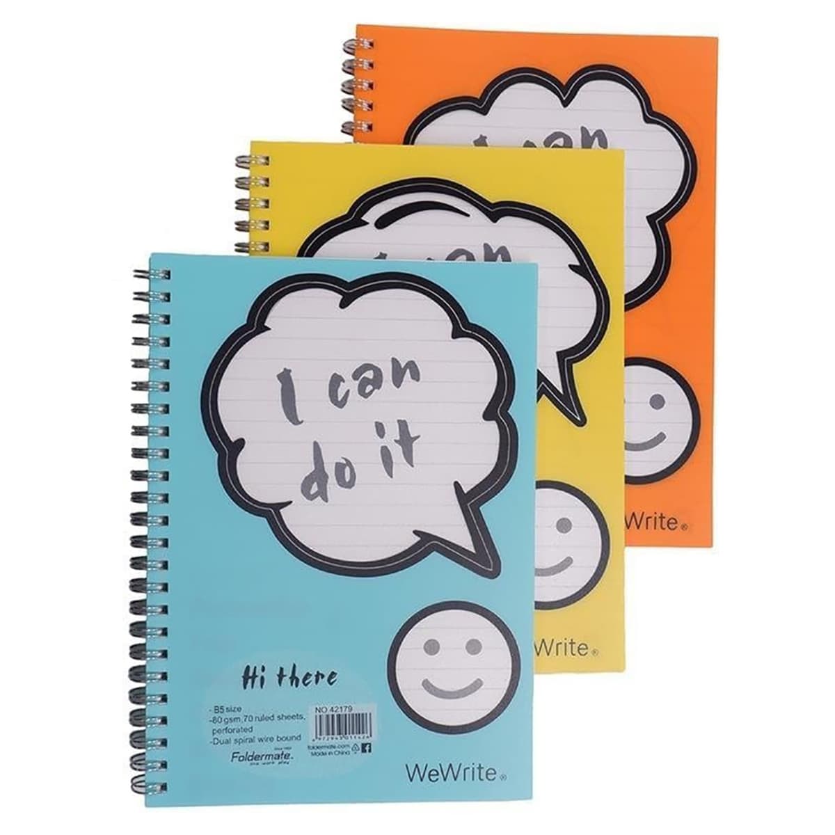Foldermate B5 80GSM 70 Sheet Hi There Assorted Spiral Notebook, Pack of 10