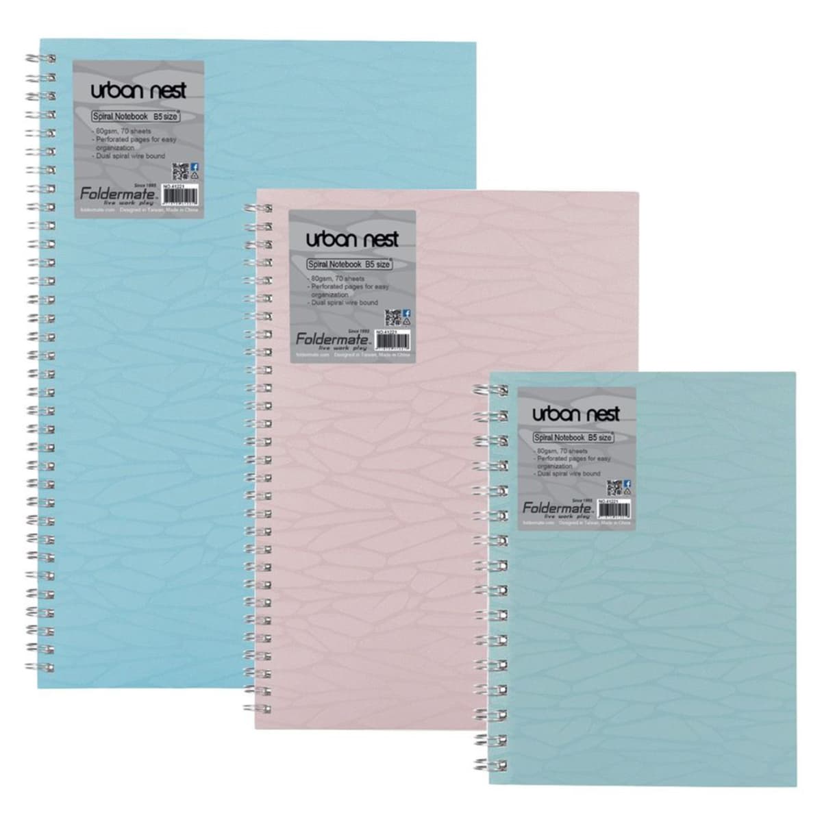Foldermate B5 80GSM 70 Sheet Urban Nest Pastel Colour 1 Subject Assorted Spiral Notebook, Pack of 12