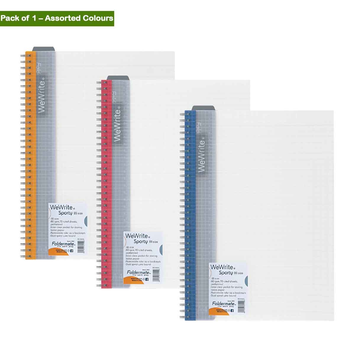 فولدرميت دفتر سلك B5 80جم 70 ورقة وي رايت سبورتي لون عادي موضوع واحد ألوان متعددة