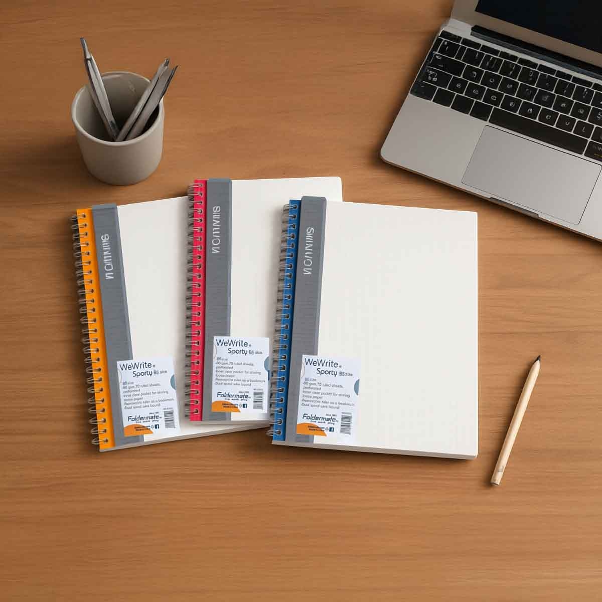 فولدرميت دفتر سلك B5 80جم 70 ورقة وي رايت سبورتي لون عادي موضوع واحد ألوان متعددة