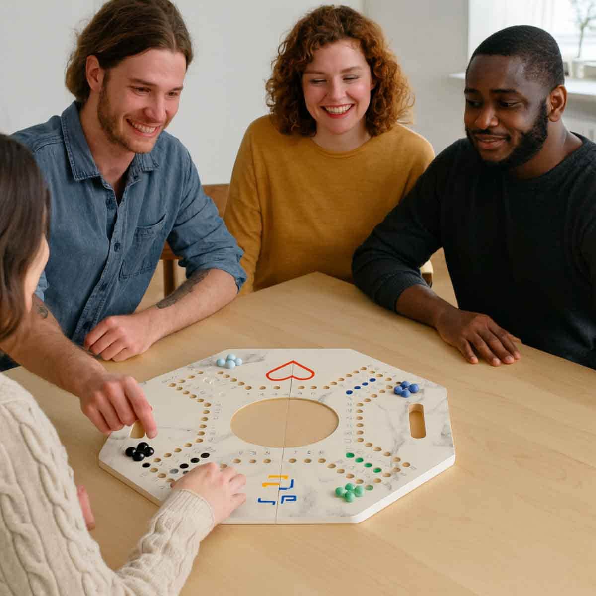 Four and Plus Foldable Marble Pattern Jackaroo Board Game Set Unisex, 4 Players