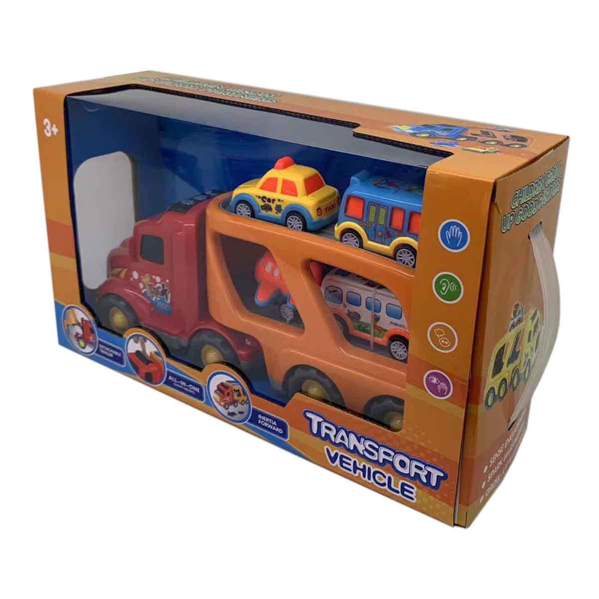 Xin Peng Yu Light & Sound Friction Transport Truck & 4 Pull-Back Vehicle Playset Unisex, 3-4 Years