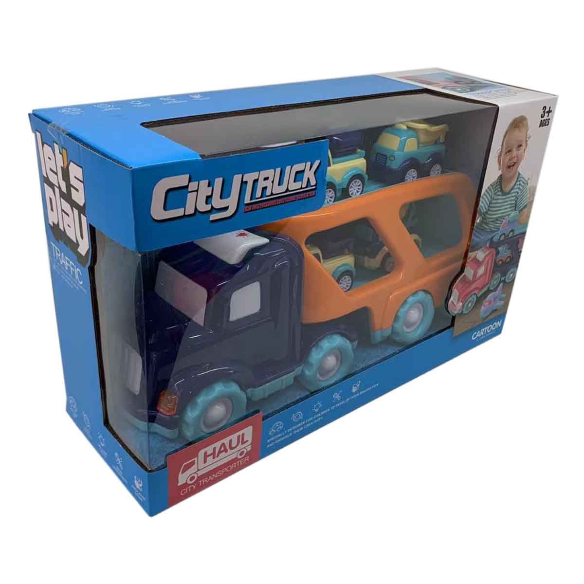 Xin Peng Yu PC66-03 Light & Sound Friction City Truck & 4 Pull-Back Vehicle Playset Unisex, 3-4 Years