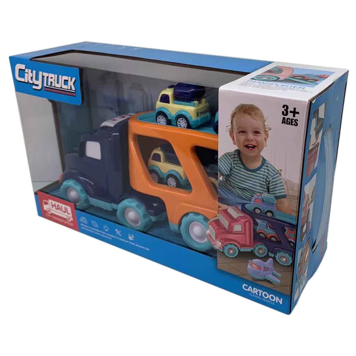 Xin Peng Yu PC66-03 Light & Sound Friction City Truck & 4 Pull-Back Vehicle Playset Unisex, 3-4 Years