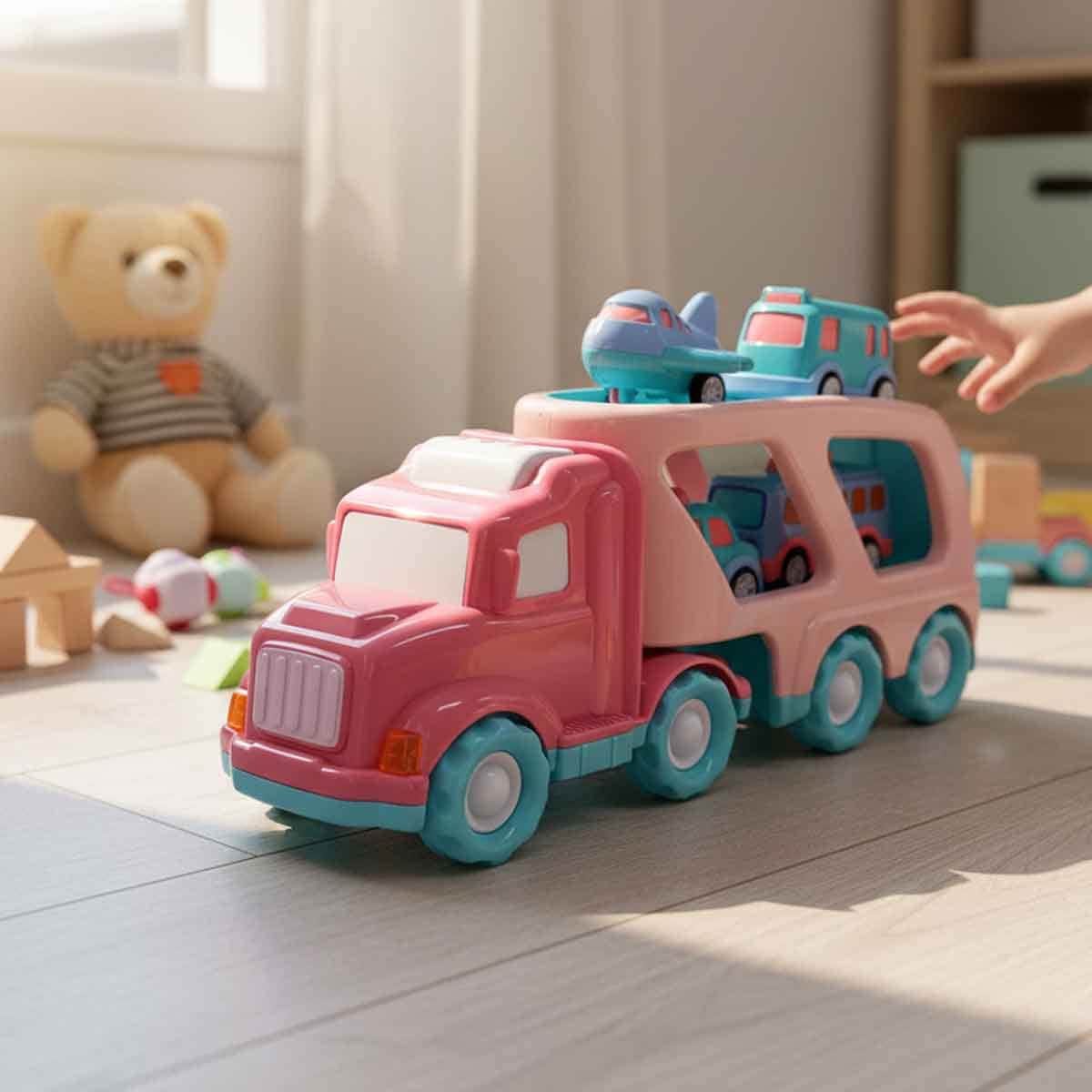 Xin Peng Yu PC66-05 Light & Sound Friction City Truck & 4 Pull-Back Vehicle Playset Unisex, 3-4 Years