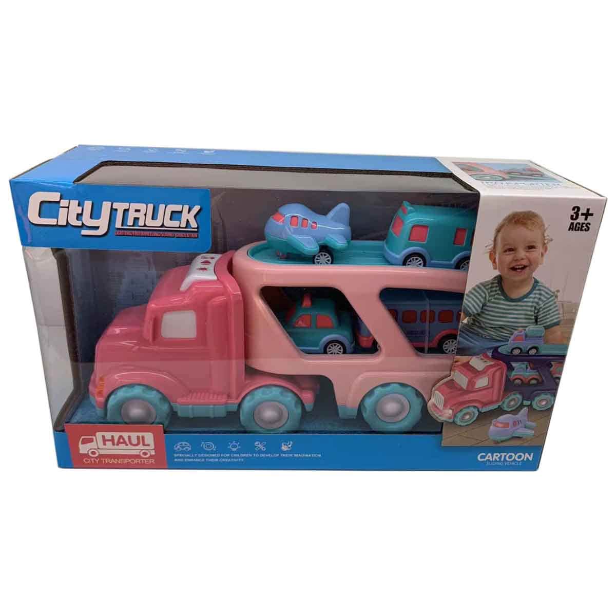 Xin Peng Yu PC66-05 Light & Sound Friction City Truck & 4 Pull-Back Vehicle Playset Unisex, 3-4 Years