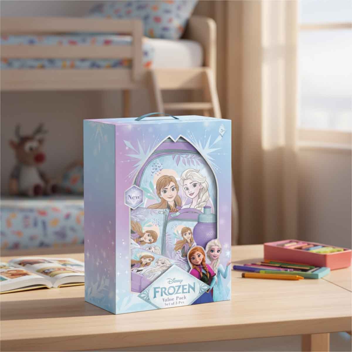 فروزن مجموعة حقيبة ترولي 5 في 1 مقاس 14 انش مع صندوق غداء وزجاجة ومقلمة وحقيبة غداء