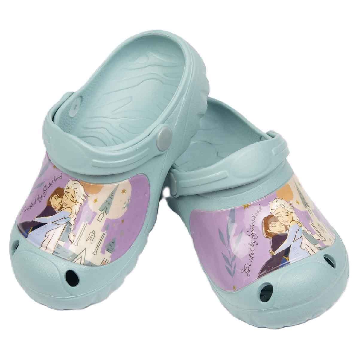 Frozen 33-34 EU Sky Blue Elsa Print Lightweight & Comfortable Slip-On Sandals Kids Klogs Girls