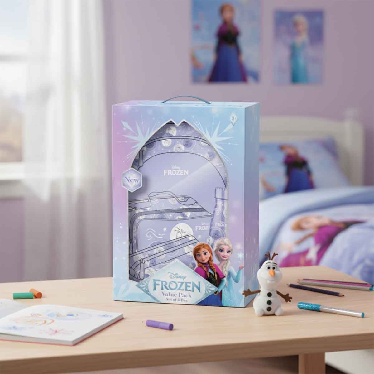 فروزن مجموعة حقيبة ظهر ديزني 4 في 1 مع زجاجة ومقلمة وحقيبة غداء