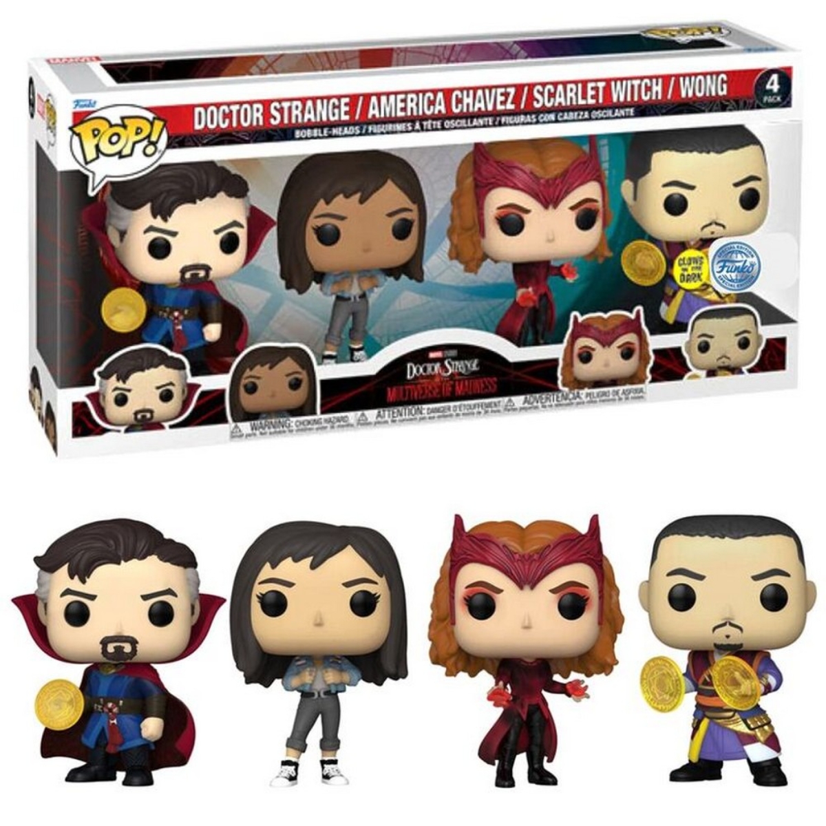 فانكو بوب! 4 إنش دكتور سترينج: ذا مالتي فيرس أوف مادنس مجسم برأس هزاز (إصدار حصري) للجنسين، 3-4 سنوات، مجموعة من 4