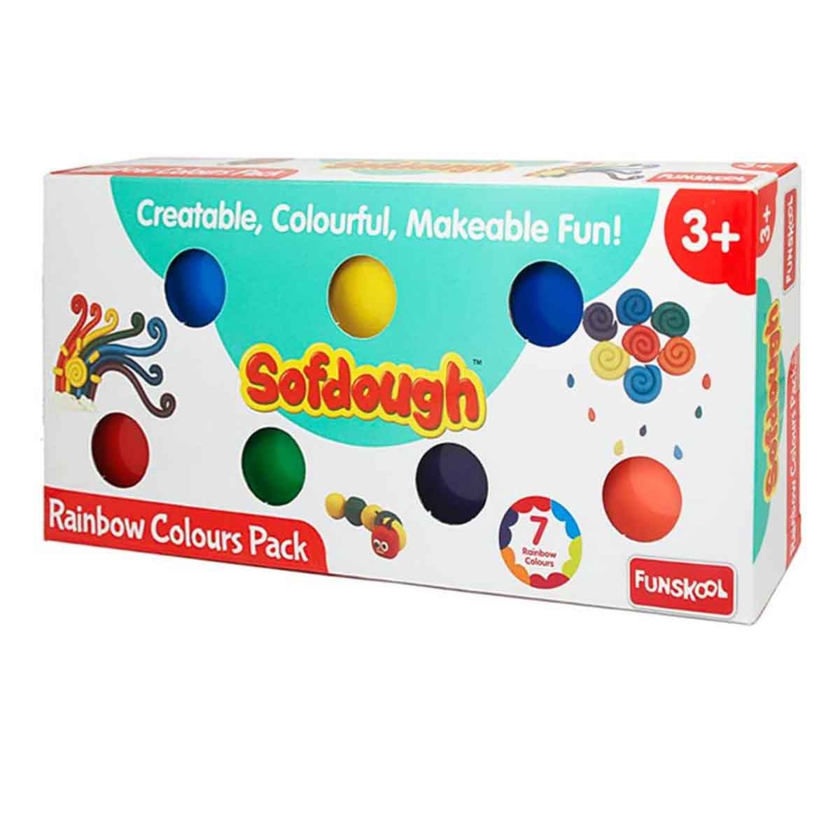 فن سكول مجموعة عجين ألوان قوس قزح ناعمة عدد 7 للأولاد والبنات عمر 3-4 سنوات