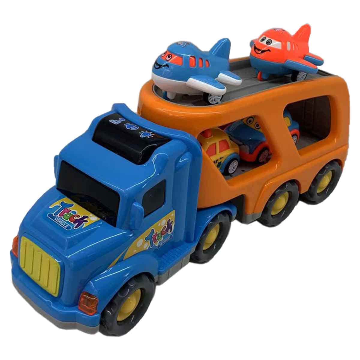 Xin Peng Yu Friction Transport Truck & 4 Pull-Back Vehicle Playset Unisex, 3-4 Years