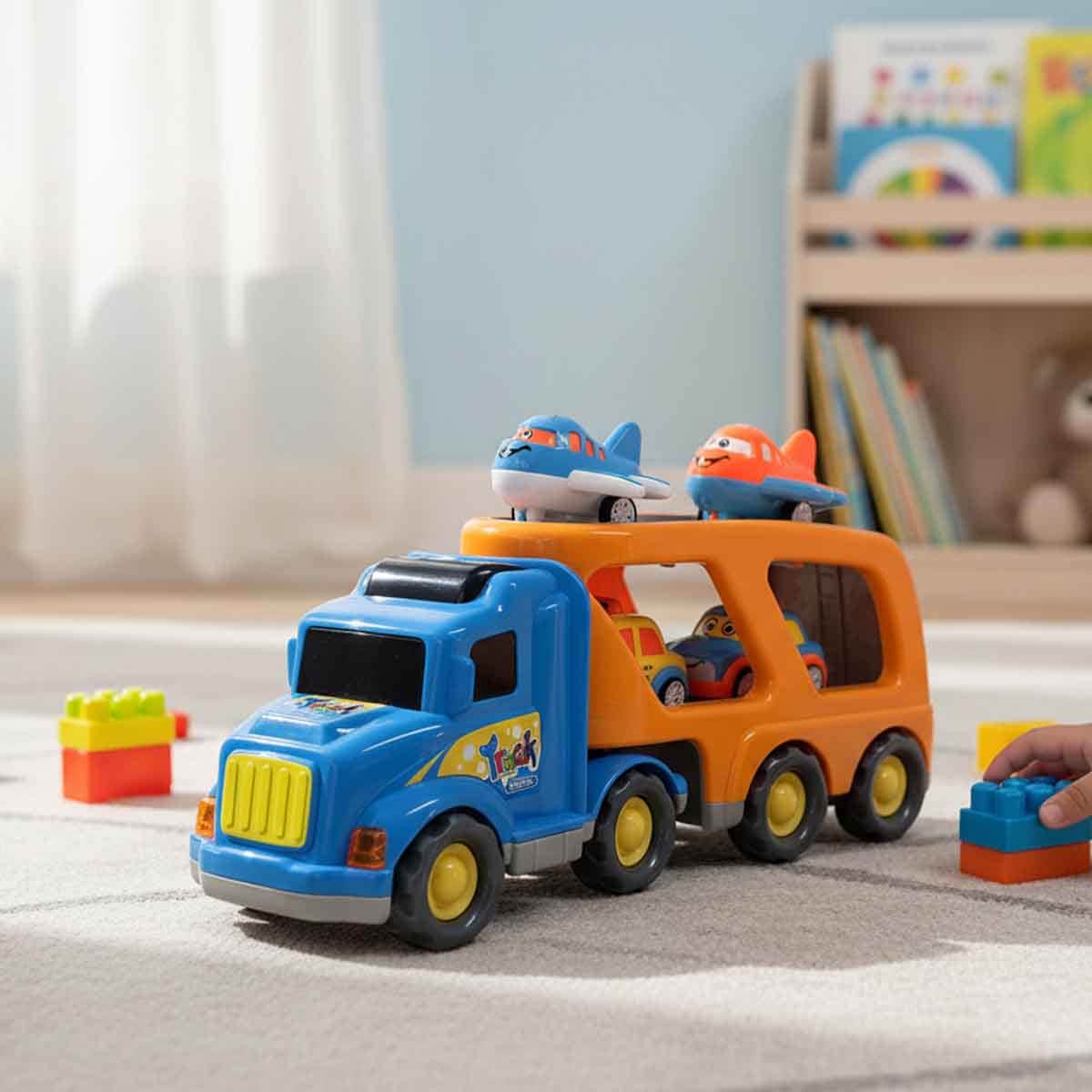 Xin Peng Yu Friction Transport Truck & 4 Pull-Back Vehicle Playset Unisex, 3-4 Years