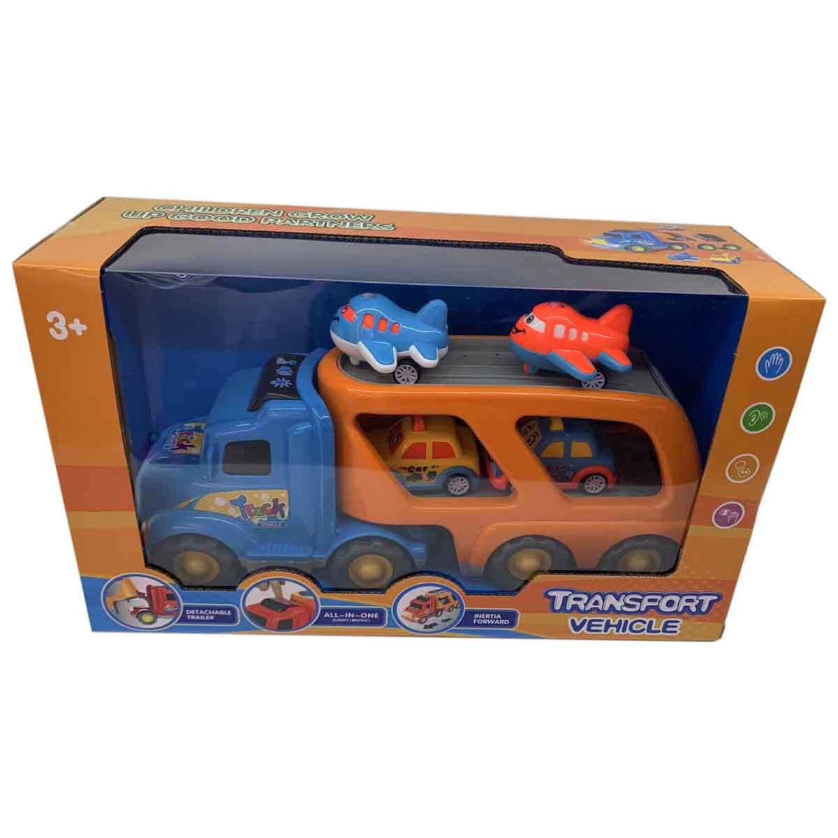 Xin Peng Yu Friction Transport Truck & 4 Pull-Back Vehicle Playset Unisex, 3-4 Years