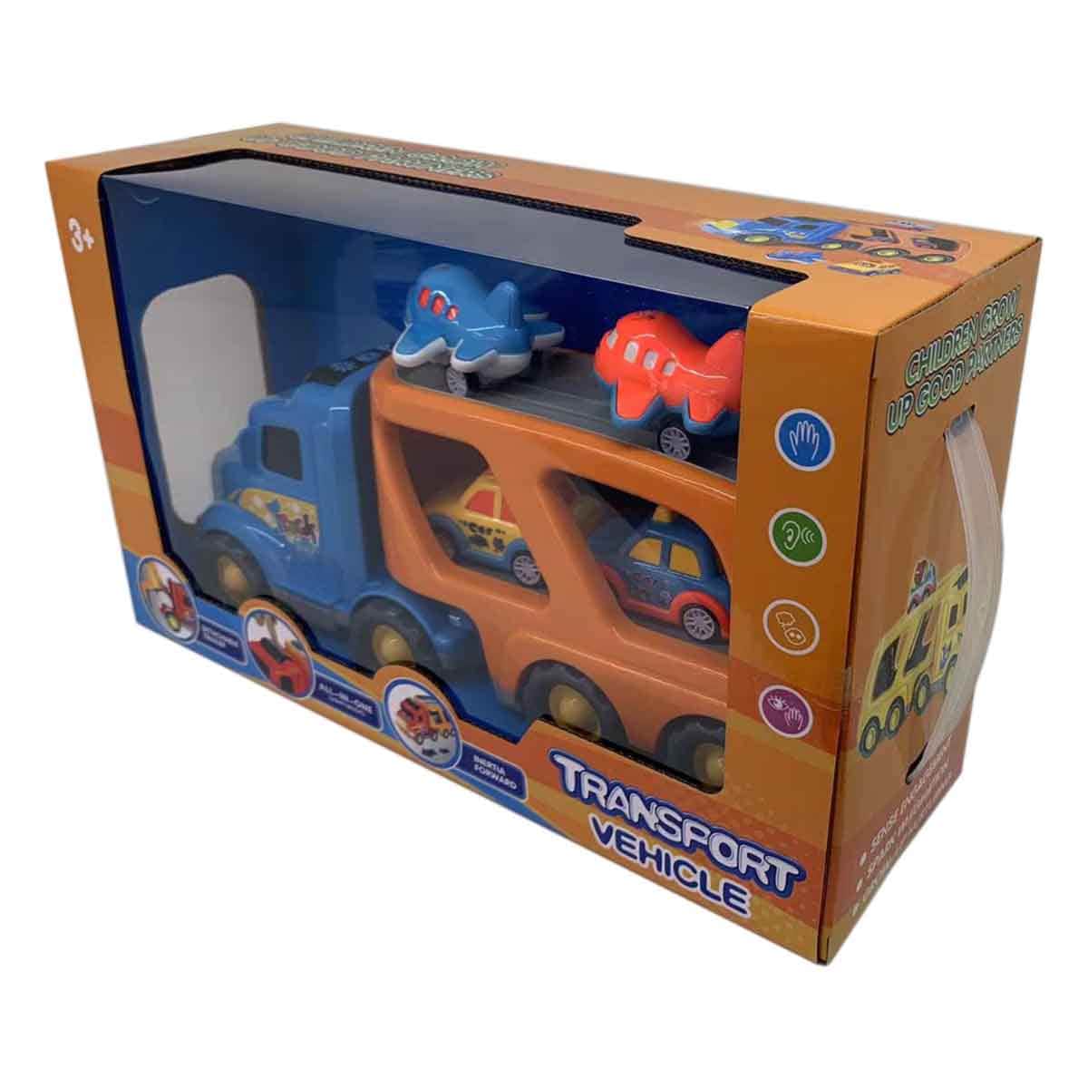 Xin Peng Yu Friction Transport Truck & 4 Pull-Back Vehicle Playset Unisex, 3-4 Years