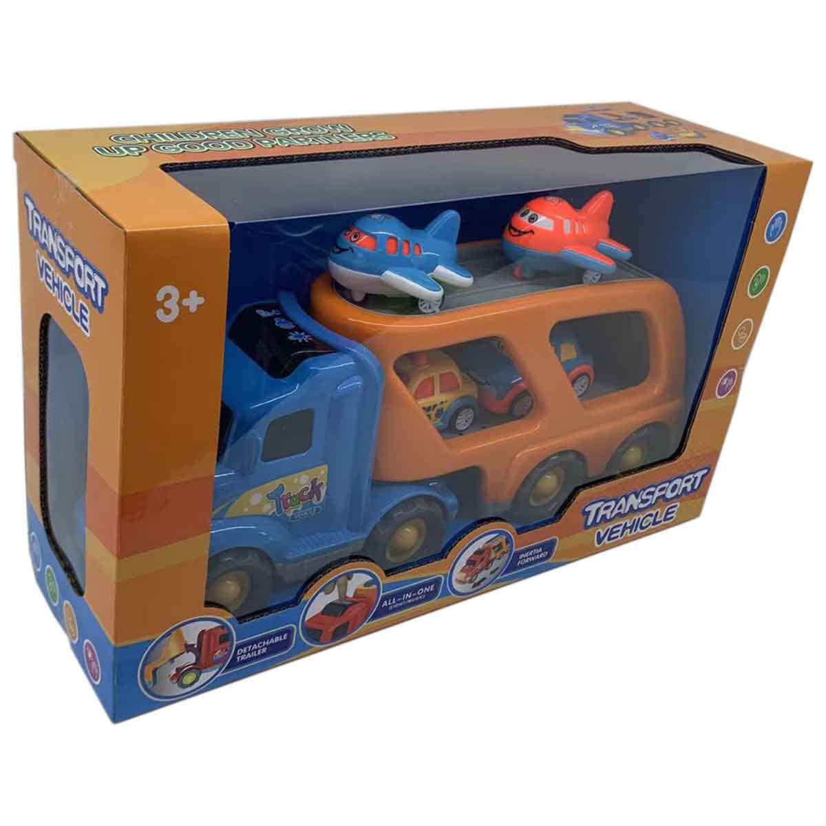 Xin Peng Yu Friction Transport Truck & 4 Pull-Back Vehicle Playset Unisex, 3-4 Years