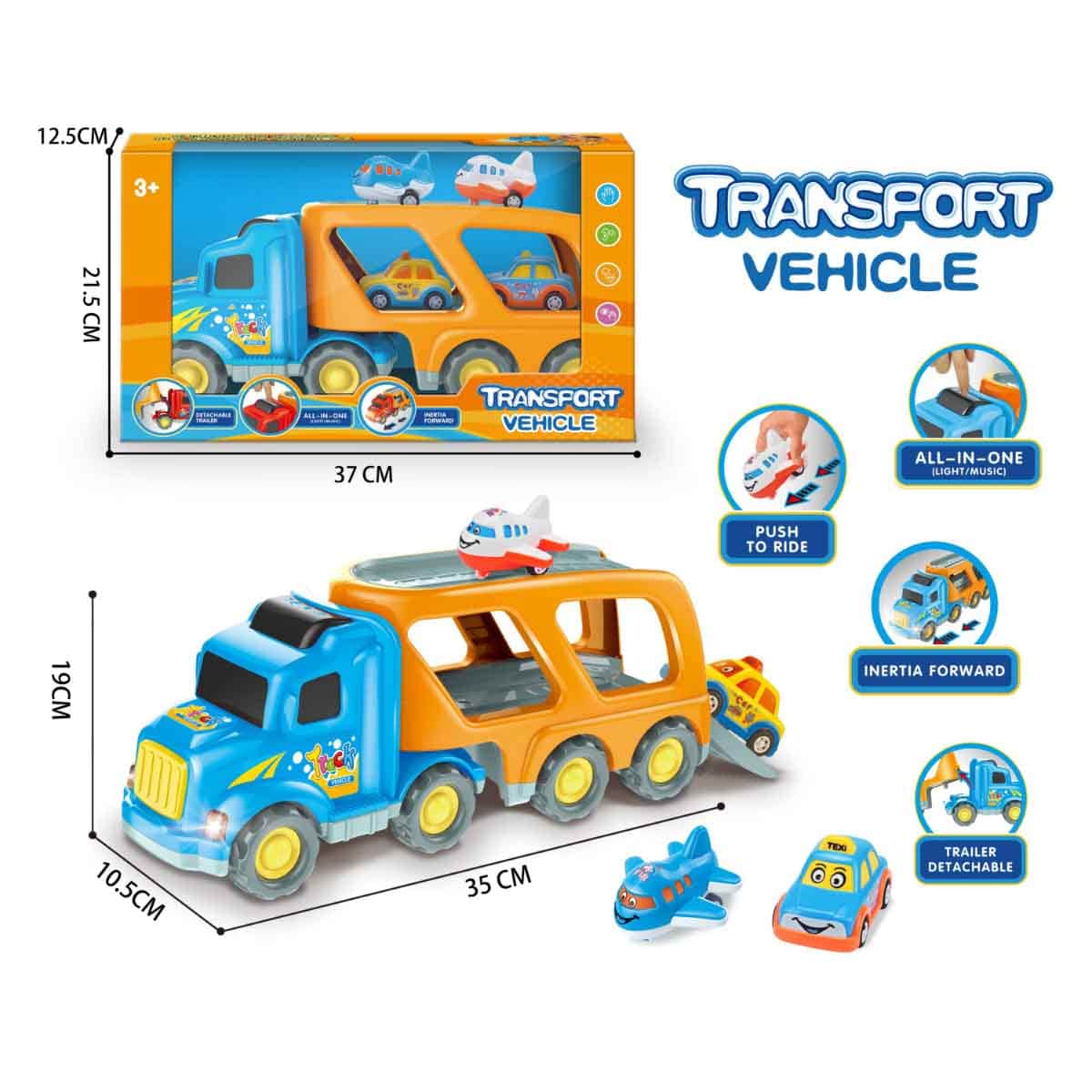 Xin Peng Yu Friction Transport Truck & 4 Pull-Back Vehicle Playset Unisex, 3-4 Years