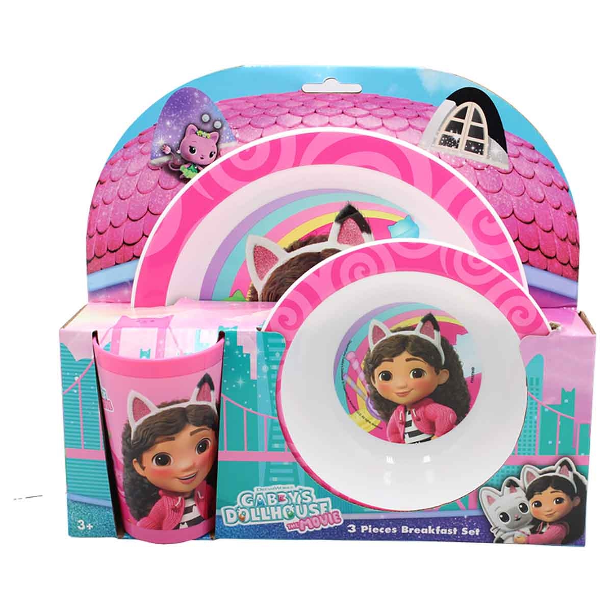 جابيز دولهاوس طقم إفطار أطفال من 3 قطع آمن للاستخدام في الميكروويف