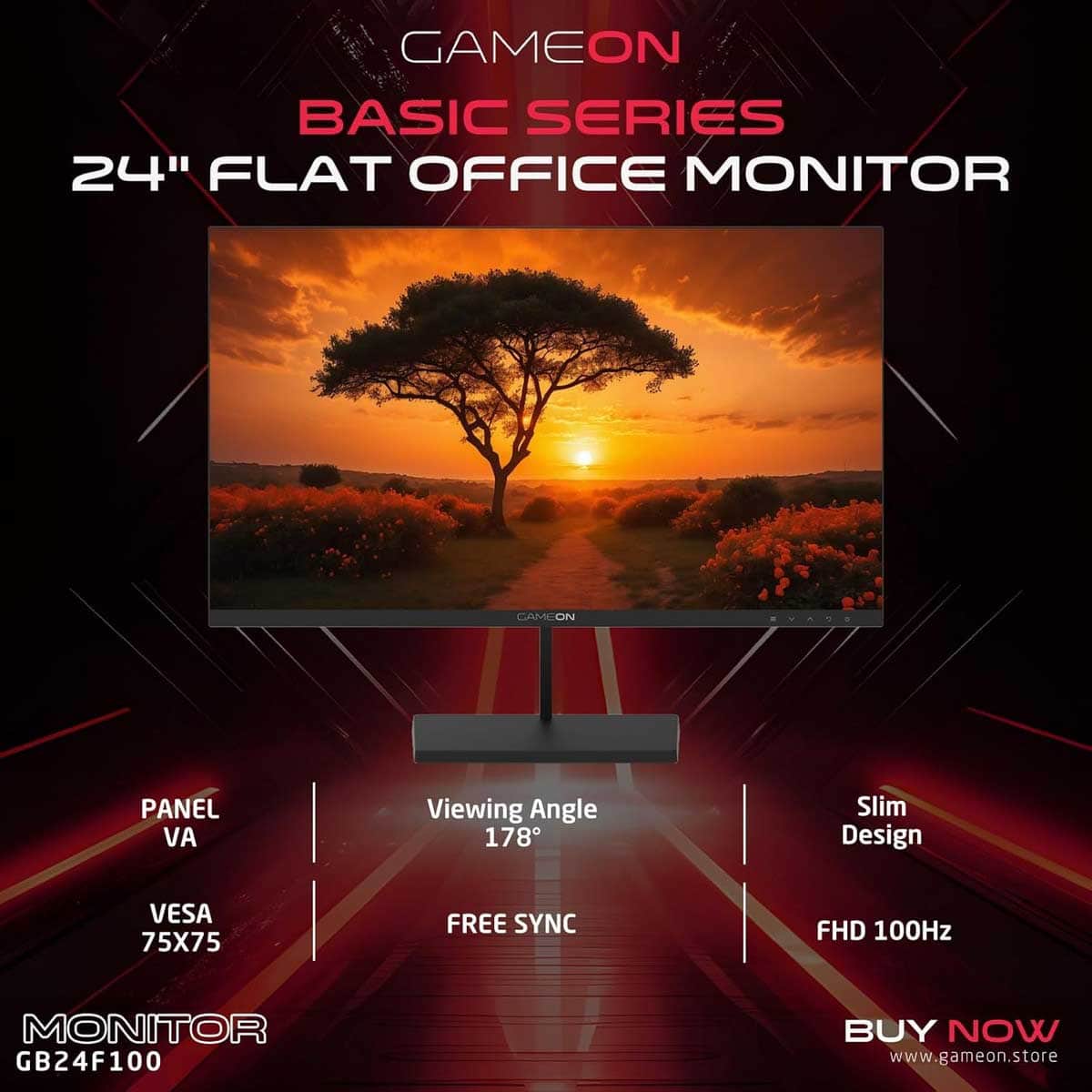 Game On 24" GB24F100 Basic Series FHD 100Hz 0.5ms VA Gaming Monitor