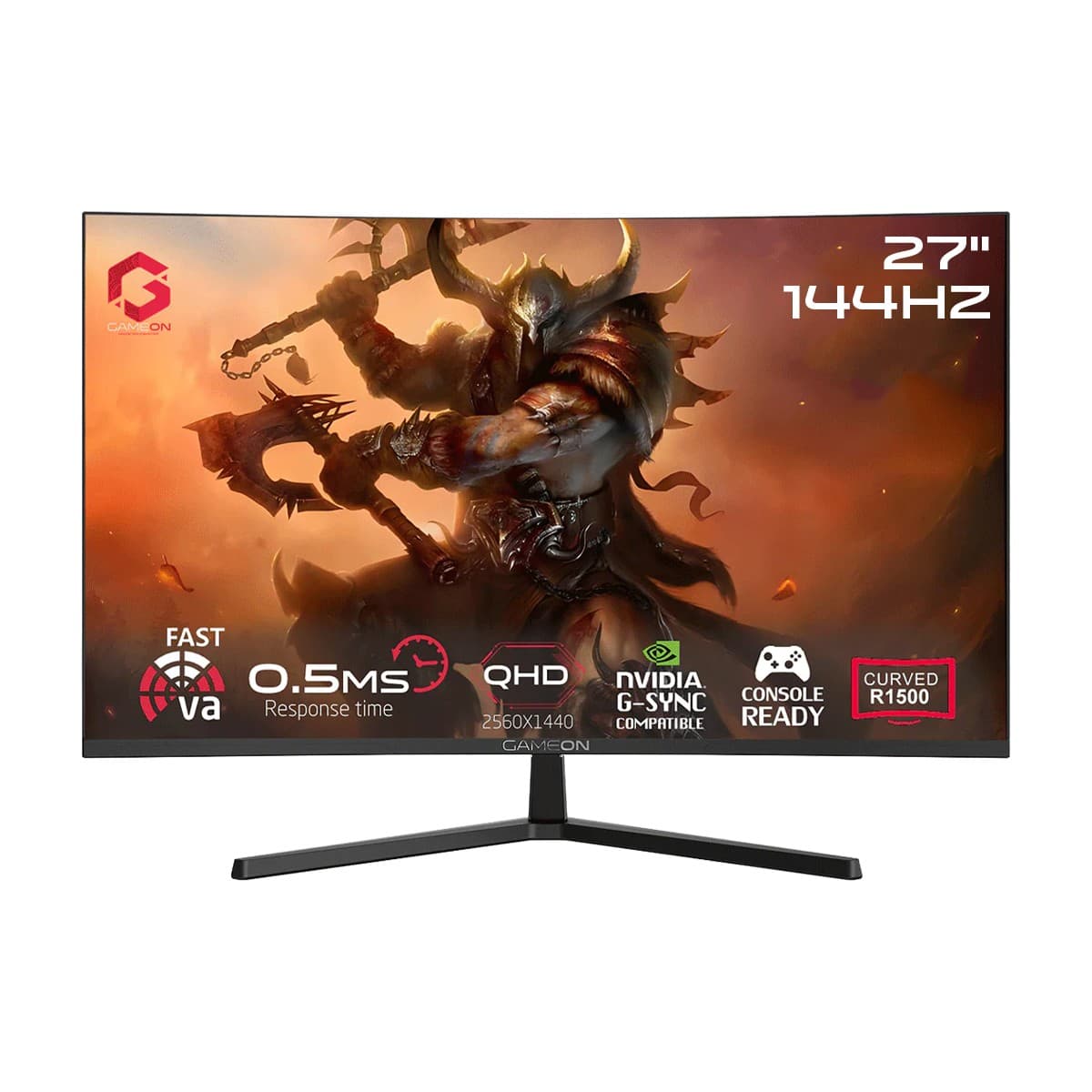 جيم أون شاشة ألعاب GC27Q144VA منحنية مقاس 27 بوصة بدقة QHD وتردد 144Hz وزمن استجابة 0.5ms وانحناء 1500R ولوحة VA