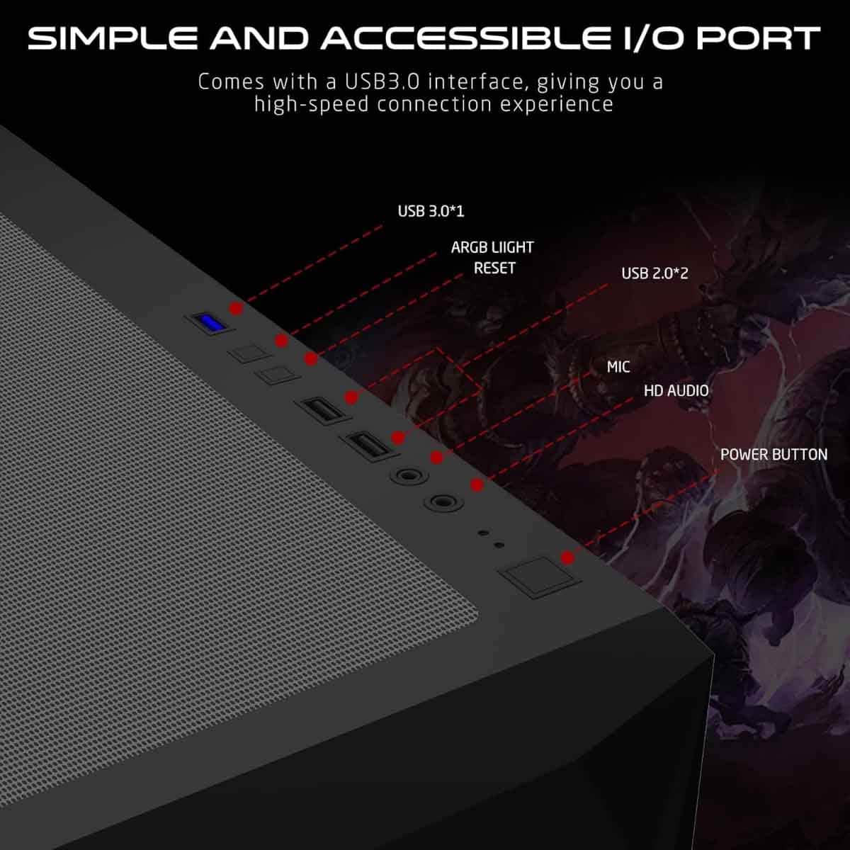 Game On Black Emperor Midnight I Series Mid Tower Gaming PC Case