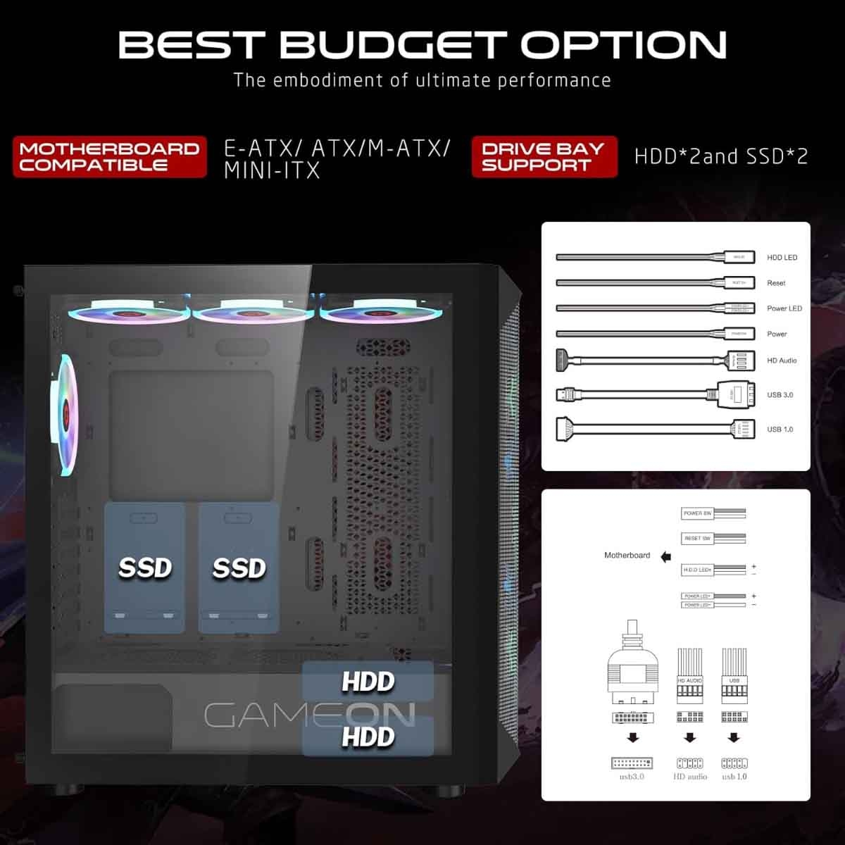 Game On Black Emperor Midnight I Series Mid Tower Gaming PC Case