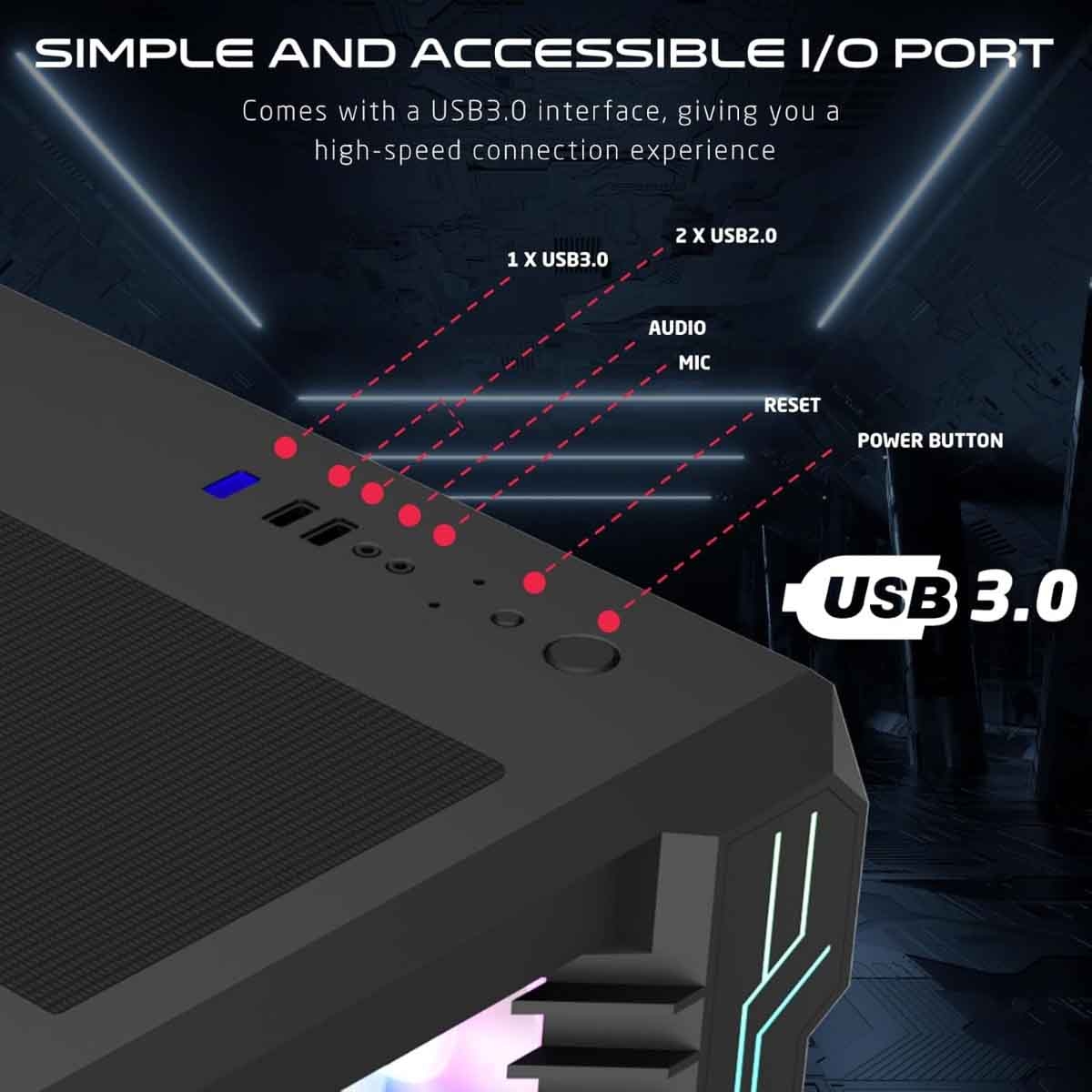 Game On Emperor Midnight III Series Mid Tower Gaming PC Case