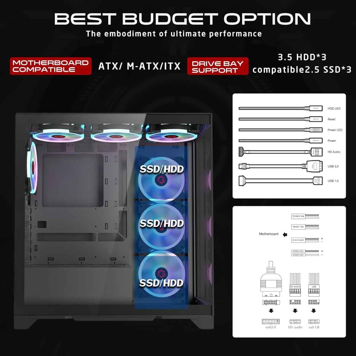 Game On Black Emperor Midnight IV Series Mid Tower Gaming PC Case
