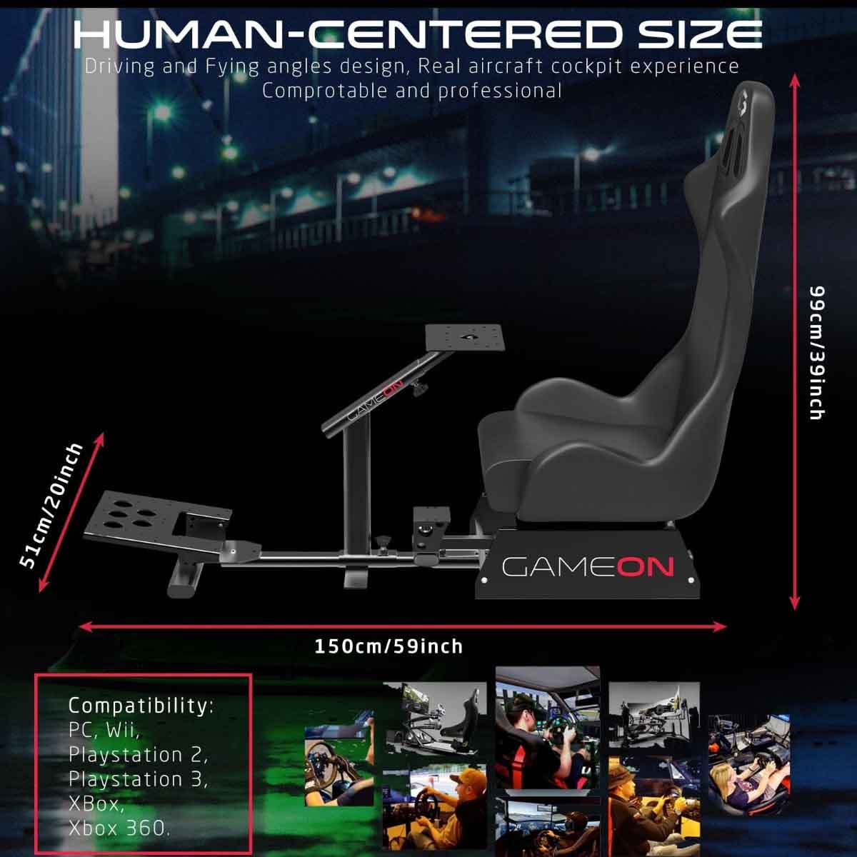 Game On Black GOMPR-5091 Master Pro Racing Gaming Simulator Cockpit